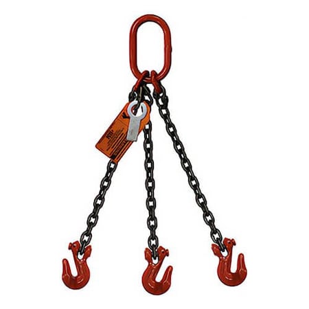 Hsi Three Leg Chain Slng, 9/32 in dia, 4ft L, Oblong Link to Grab Hook, 11,200lb Lmt 10TOG9/32-04